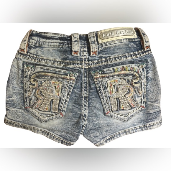Rock Revival Pants - Rock Revival Embellished Light Blue Denim Shorts Size 23 NWOT